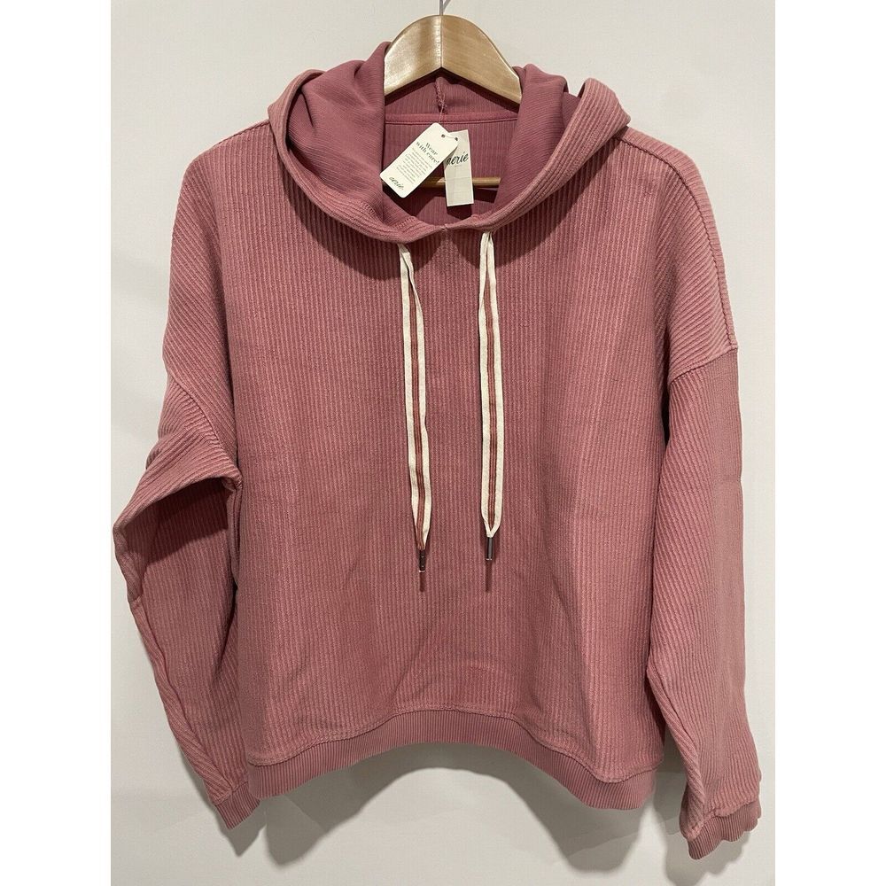 Aerie Women's Cropped Hooded Sweatshirt Pink Waffle Knit XL NWT